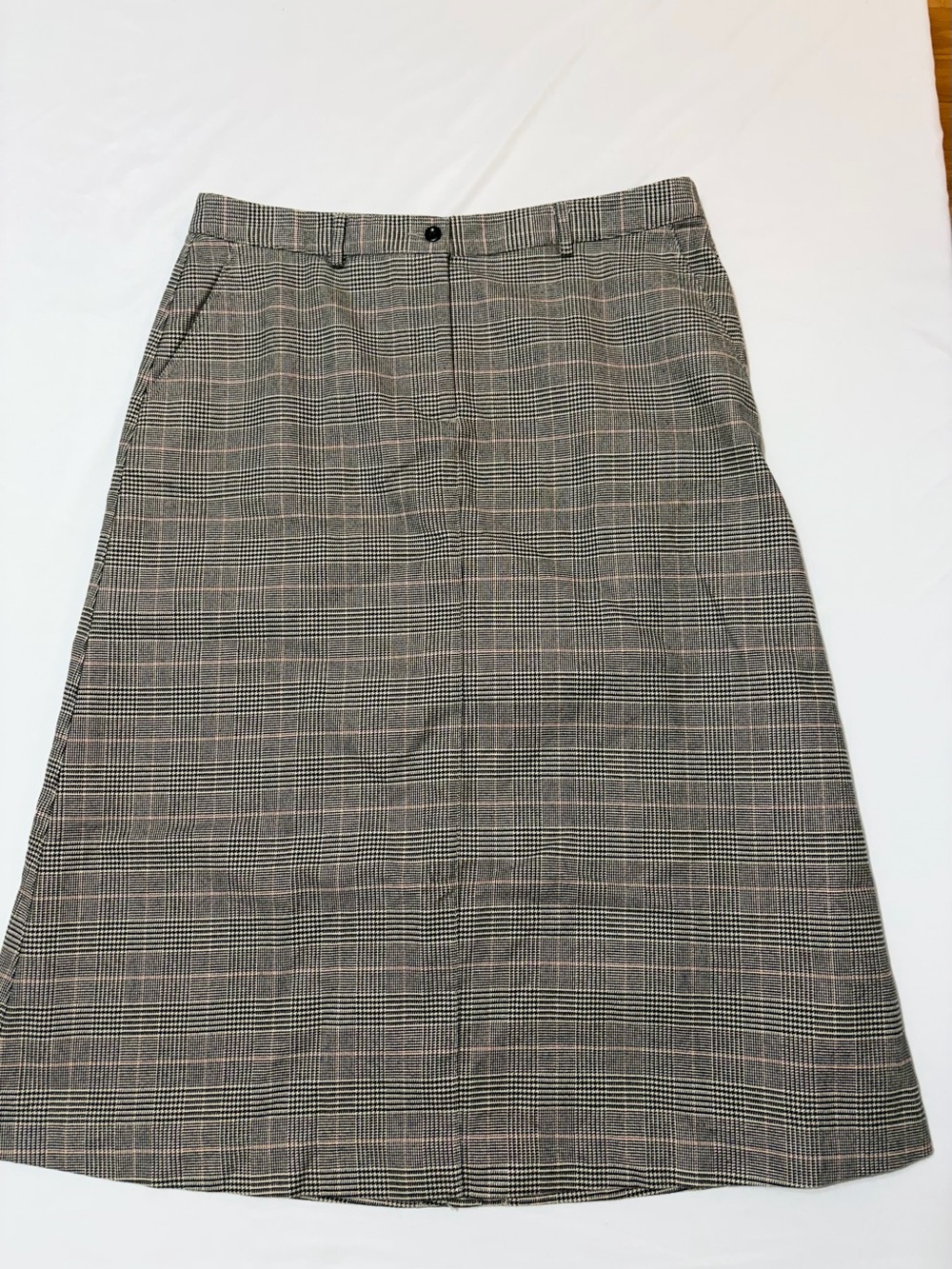 LL Bean Womens Size 16 Plaid Skirt Pink Gray Cotton Lined Classic Fit A-Line Mid